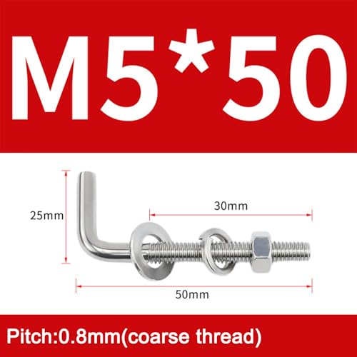 (30 Pieces) M5x50mm L Shaped Threaded Bolt Kits 304 Stainless Steel Foundation Anchor Bolts Square Screws Hooks For Hanging M5x50mm(30 Pieces)