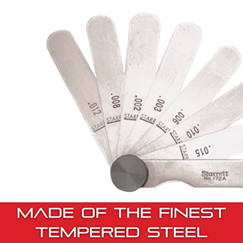 Starrett Tempered Steel Thickness Gage, 1/2" x3-1/32 Size, 9 Leaves