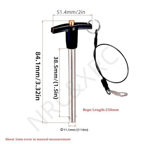 Stainless Steel 304 Push-Button Quick Release Pin T Handle Lock Pins, Pin Dia 11.1mm(7/16in) Usage Length 38.5mm (App.1.5in) with Lanyard Cable (Dia:7/16in(11.1mm) 2PCS) Dia:7/16in(11.mm) 2PCS