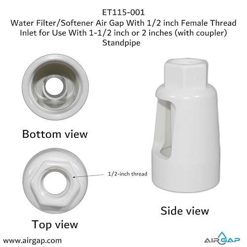 Water Filter/Softener Air Gap With 1/2-inch Female Thread Inlet for Use With 1-1/2-inch or 2 inches (with coupler) Standpipe (ET115-001, G-150, DLA-G15)