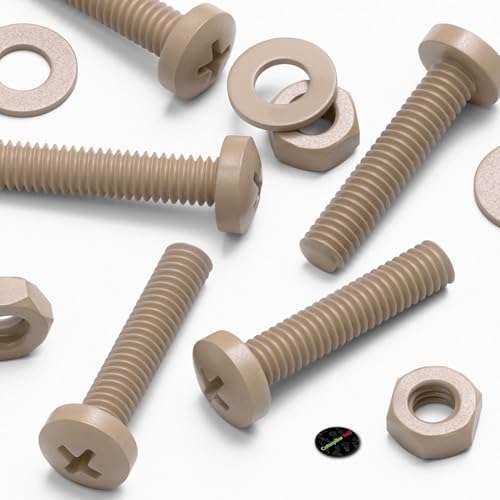 5X Natural PEEK Pan Head Plastic Screws & Bolts M4 x 20mm, Nuts & Washers