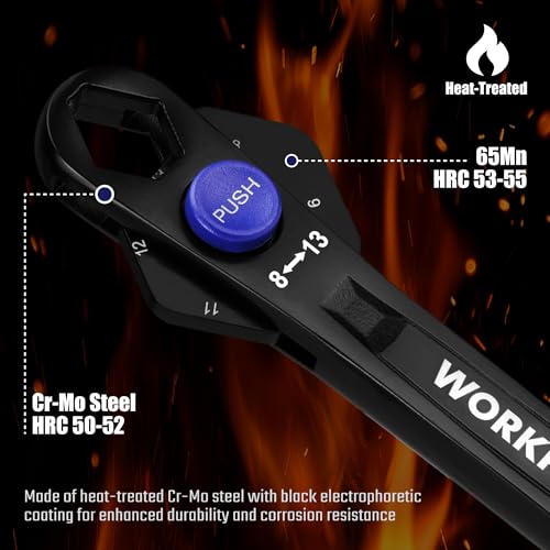 WORKPRO 2 Pcs 12-In-1 Universal Adjustable Wrench Set, Metric & SAE