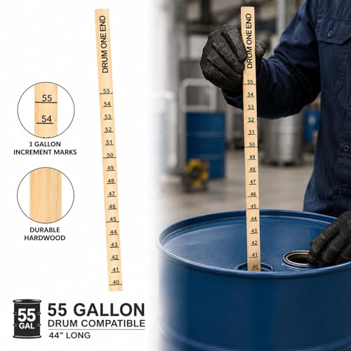 Xuhal 44" Long Drum Gauge Stick for 55 Gallon Drum, Pine Wood, Calibrated in Gallons, Direct Liquid Level Measurement Tool for Accurate Inventory