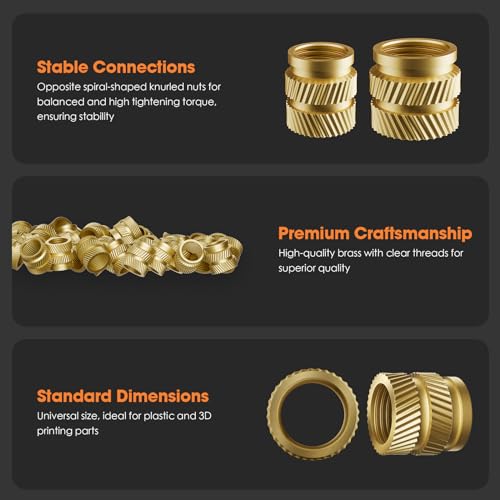 HANGLIFE Heat-Set Threaded Inserts, M2 M2.5 M3 M4 M5 M6 Assortment Box (345 Pieces) Heat Set Insert for 3D Printing Components and Plastic Parts - Brass Metric Knurled Nuts Assortment Kit(345pcs)
