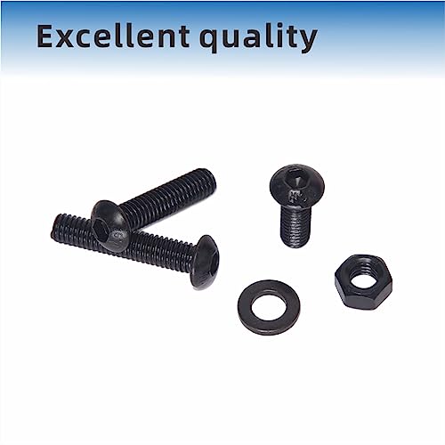 150PCS Button Head Hex Socket Cap Screws Bolts Nuts Washer Assortment Kit,10.9 Grade Alloy Steel Black Oxide, M6 x 12/16/20/25/30mm 150 1.0 Millimeters