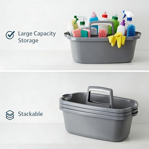 Cleaning Supplies Caddy 3 Pack: Heavy Duty Large Tool Tote with Handle