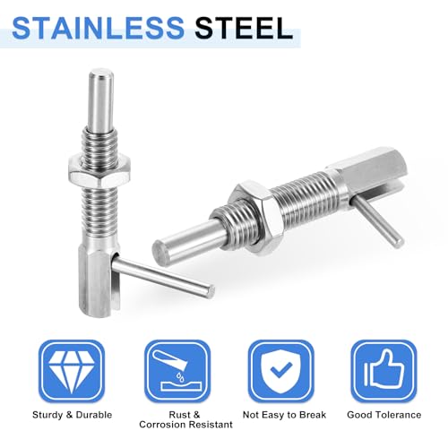 uxcell 4Pcs Retractable Indexing Plunger Pin, M16 L Spring Plunger Stainless Steel Spring Loaded Latch Telescopic Locking Pin with Nut for Machinery Shipbuilding 4