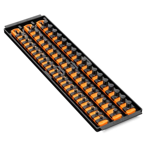  [AUSTRALIA] - Ernst Manufacturing 8482 Socket Boss 3-Rail Multi-Drive Socket Organizer, 18-Inch Socket Rails with Twist-Lock Secure Storage, Orange - Made in USA