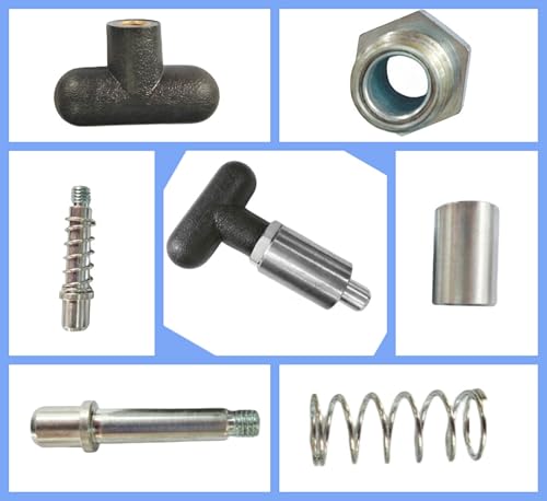 T knob Spring Loaded Pop Pin Spring Loaded Zinc Plated Steel Plunger POP Pull Pin Tire Carrier Pin , Black Plastic T-Handle Knob Round Nut W/Grub Screw Lock. (T-Handle, 3/8" Diameter)