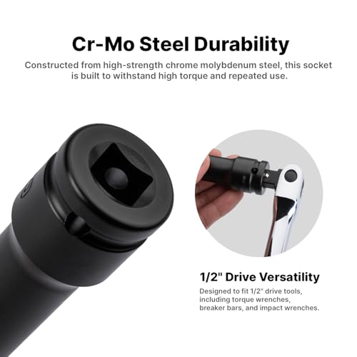 Capri Tools 1/2 in. Drive Extended Wheel Lug Nut Socket Set with Non-marring Protective Sleeve, 21 mm