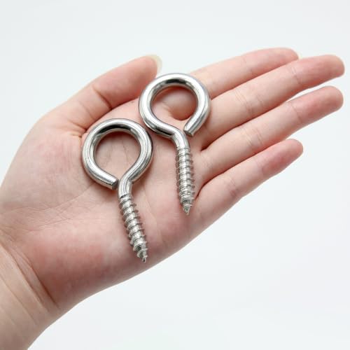 M6 24Pack 304 Stainless Steel Screw Eyes Heavy Duty Screw in Eye Hooks Ring 24