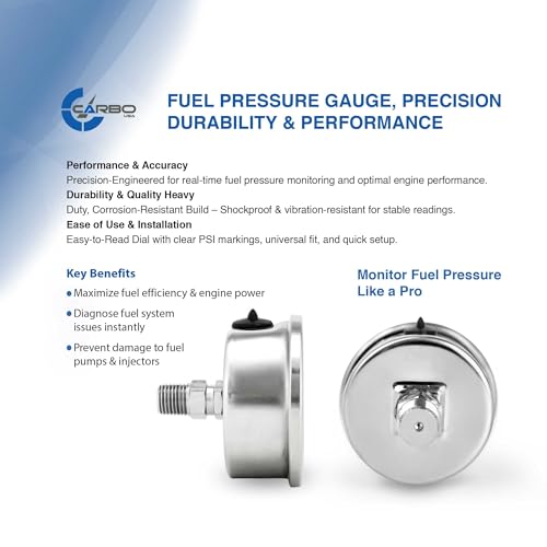 1-1/2" Fuel Pressure Gauge, Stainless Steel Case 304, Chrome Plated Brass Connection, Glycerin Filled, 0-30 Psi, Accuracy 3-2-3%, Back Mount 1/8" NPT 30 PSI