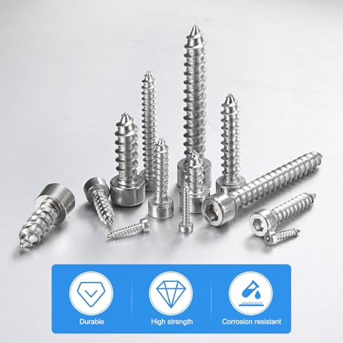M METERXITY 100 Pack Hex Socket Head Screws, M4x35mm Stainless Steel Bolts Full Thread Self Tapping Screws for Furniture Machinery Electrical Appliances [Silver]