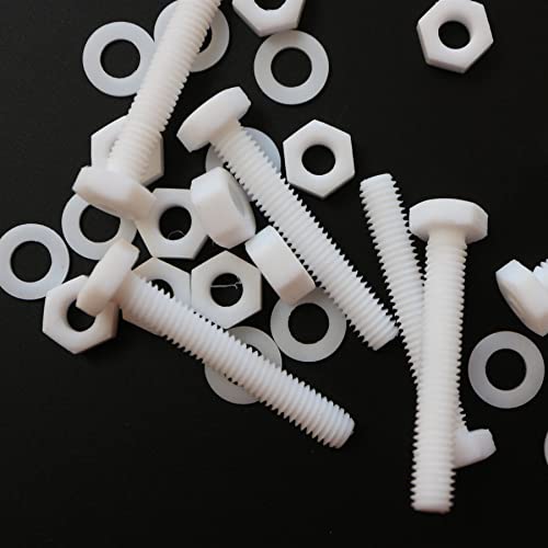 10x Natural PTFE Hex Head Plastic Screws & Bolts M6 x 40mm, Nuts & Washers