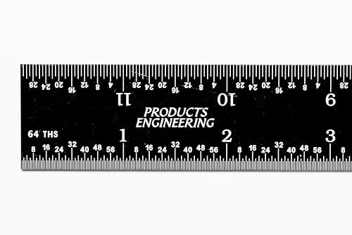 PEC Tools 12 Inch Rigid Ruler, 3R (32nds, 64ths, 10ths, 50ths)