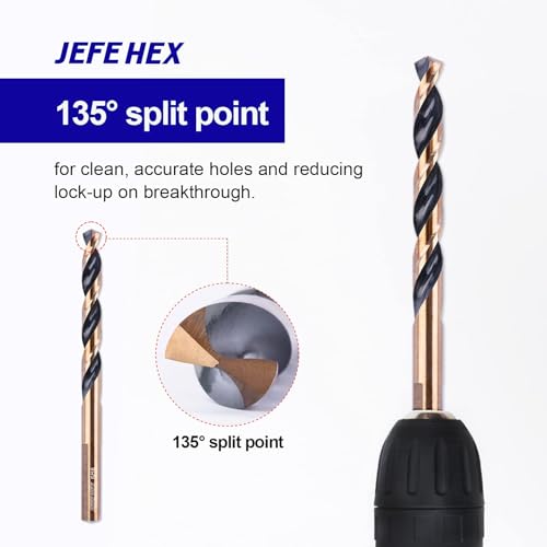 Handree 7/16 6Pcs W4 High-Speed Steel Twist Drill Bits, 3-Flat Shank Black & Gold Coated, 135° Split Point Jobber Length Set, General Purpose for Metal/Wood/Plastic DIY & MRO