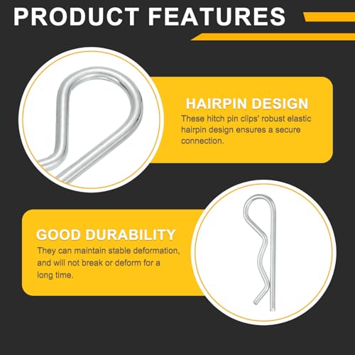 uxcell 50 Pcs Hitch Pin Clip, 3mm x 65mm R Clips Carbon Steel Retaining Wire Hair Pins Cotter Pin Assortment Kit Clips for Trailer Tractors Mower Carts Truck Pin Clip, Silver