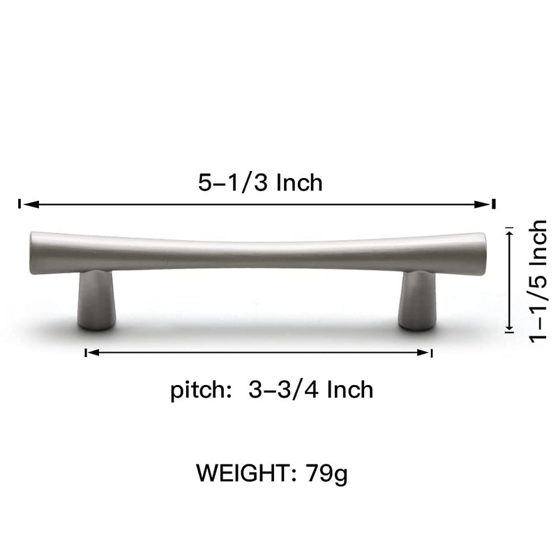 YAGU 10 Pack Brushed Nickel Cabinet Handles 3.75 Inch Hole Center Satin Silver Kitchen Drawer Pulls Zinc Alloy Hardware for Bathroom Cupboard Dresser Wardrobe, 5.3" Overall 5.3-Inch Length(3.75-Inch Hole Center) Satin Nickel
