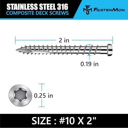 Composite Deck Screws, #10 x 2, 100PCS, Natural #10 x 2" 100