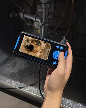 T TAKMLY Endoscope Camera with Light, 4.3'' Inspection Snake Cameras, 1080P HD Borescope, Dual Lens, IP67 Waterproof Snake Camera for Inspecting Walls, Vents, Automotive Engines, Pipes, 16.4FT Blue