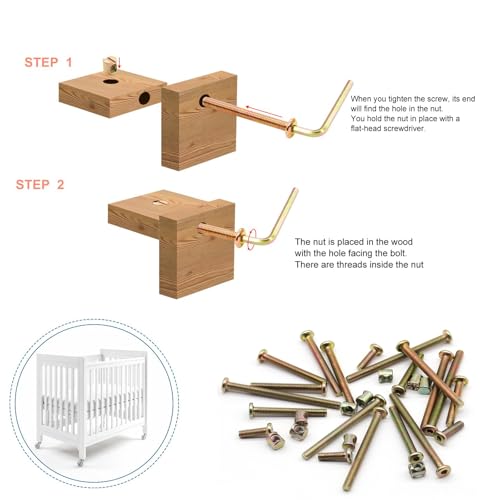 Baby Bed Crib Screws Hardware Replacement Kit, 25-Set M6x40mm/ 50mm/ 60mm/ 70mm/ 80mm Hex Drive Socket Cap Screws Barrel Nuts M6
