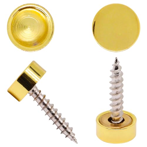 16set Screw Covers Caps, Solic Brass Screw Cap Covers Gold Decorative Screws with Caps 0.47"/12mm Diameter Mirror Decorative Screws Fasteners, Upholstery Screws with Caps (12mm, Gold) Dia. 0.47inch