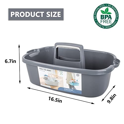 Large Cleaning Supplies Caddy Portable Shower Basket Supply Organizer with Handle Plastic Bucket Tool Storage for Bathroom, Bedroom, Kitchen, College Dorm, Garden, Dark Gray 2 Pack Large, 2pcs