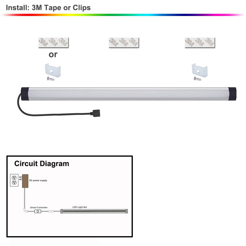 Under Cabinet Lighting Kit, Dimmable Under Counter Lights, RF Remote 20 Inch LED Light Bar, Remote Linkable RGB Lights Work with Alexa, Smart Lamps for Kitchen, Desk, Workbench, Shelf (1 Pack) 1 Pack Kit