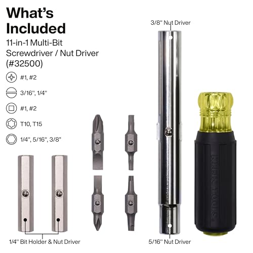 Klein Tools 32500SDKIT Multi-Bit Screwdriver and Nut Driver Set with Cushion-Grip Handles, Includes Stubby, 11-in-1, and 4-in-1 Electronics Drivers 3-Piece Set