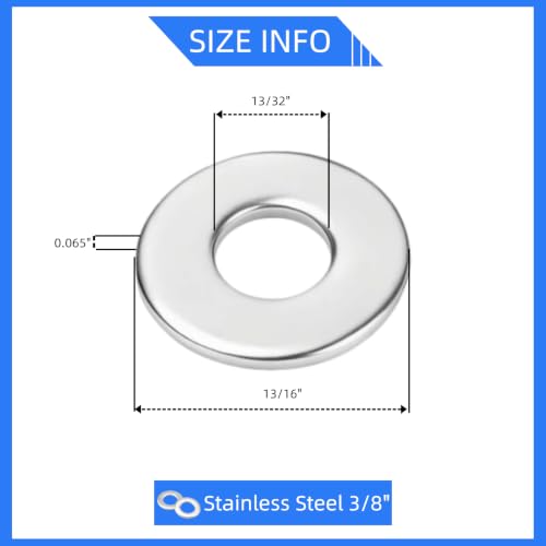 25PCS 3/8" Silver 316 Stainless Steel Marine Flat Washers Anti-Corrosion Fasteners 3/8" 25
