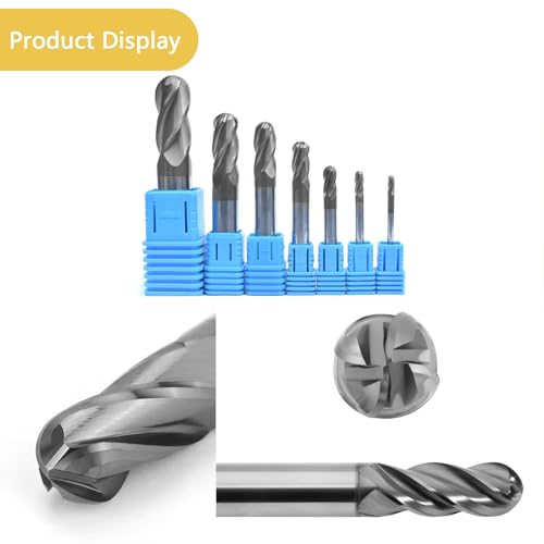1/2" Ball Nose Carbide End Mill 4Flutes Carbide Milling Cutter HRC55 CNC Router Bits with AlTiN Coated for Alloy Steel 1/2 in