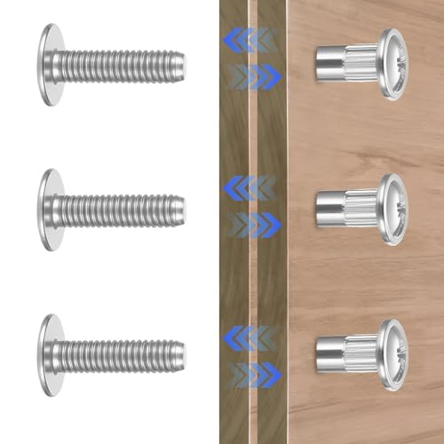 100 Pcs Cabinet Screws, M4 Furniture Connector Bolts, Binding Barrels and Screws, Furniture Connectors Hardware and Sleeves for Wood Cupboard Bed Frames Cabinet Connectors 100