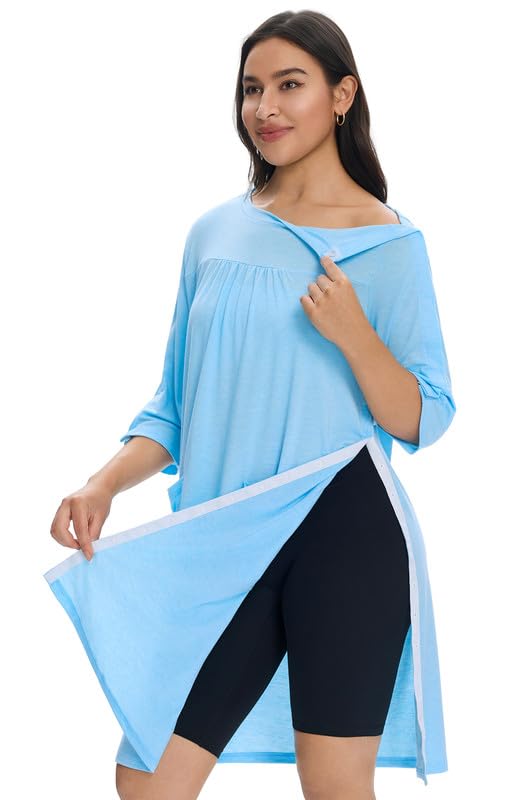 Women's Magnetic Post Shoulder Surgery Dress Rotator Surgery Recovery Must Haves Hospital Gown Adaptive Clothing with Pockets Large Sky Blue