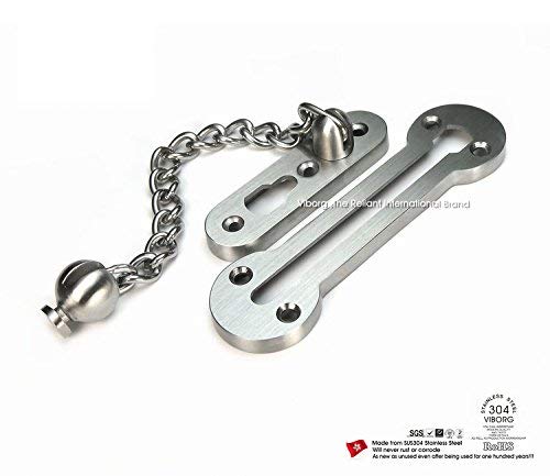 Extra-Thick Door Chain Lock- Sus304 Stainless Steel Casting Door Security Chain Guard, Heavy Duty Latch Lock for Inside Door, Brushed Nickel Finish (Deluxe Extra-Thick:3 mm) (EK-07) EK-07