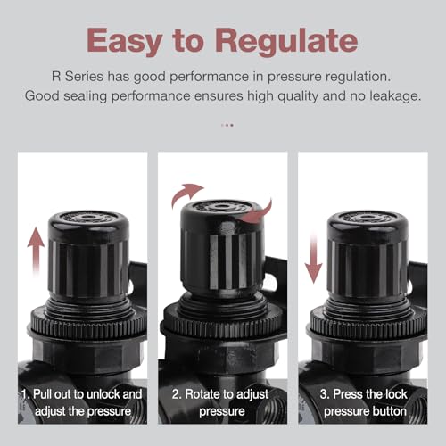 SNS Air Compressor Pressure Regulator With Bracket and Gauge Female Thread 1/4 NPT Adjustable R-N07BG 1/4 inches