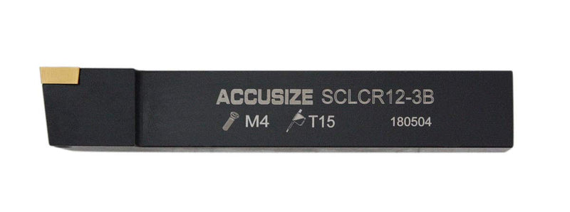 Accusize Indexable Right-Hand SCLC R-12-3B Toolholder, 3/4 x 4-1/2 in, | CCMT 32.5 Insert Compatible, 1 in F, M4 x 12 Screw, -5 Deg Edge Angle for 80 Deg Diamond Inserts, 2370-5010 3/4", Right Hand