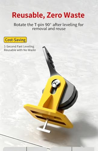50 Pack Reusable Tile Leveling System, Tile Leveler Spacers with T-Shaped Pin, ABS Ceramic Tile Installation Tools for Wall and Floor Tiling, Yellow