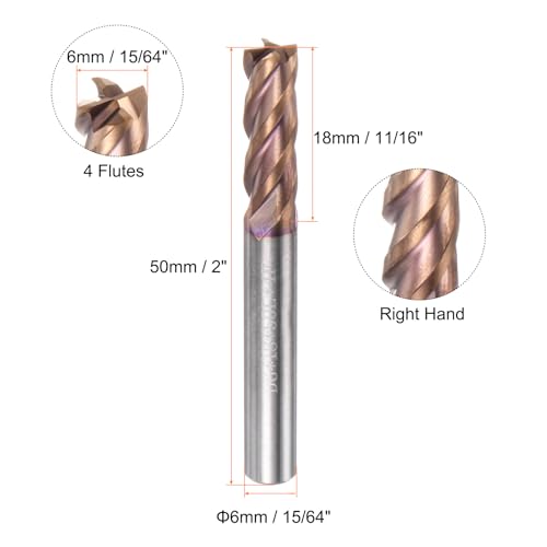 HARFINGTON 5pcs Carbide Square End Mill 6mm (15/64") Dia 6mm (15/64") Shank