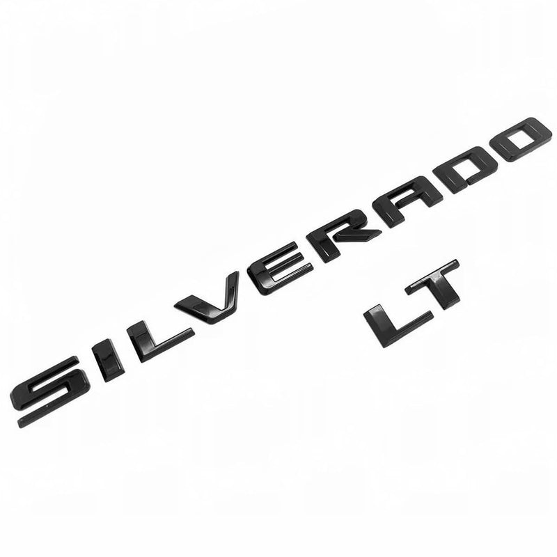 2019-2025 4pack OEM Nameplate with LT Emblem 3D Letters Badge Replacement for Silverado 1500 2500HD 3500HD 86539786 (Glossy Black) 3 with LT Black