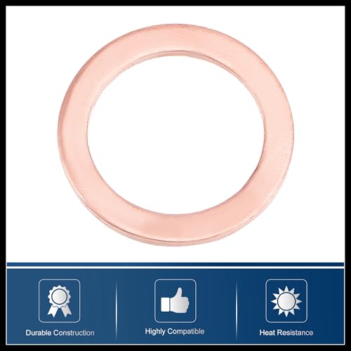50 Pcs M16 x 22mm x 1.5mm Copper Flat Washer Sealing Ring for Screw Bolt Nut Durable Material