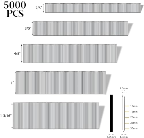 Brad Nails 18 Gauge, 5000PCS 18 GA Brad Nails, Assorted Galvanized Nails for Electric & Pneumatic Brad Nailer Gun, 3/8",5/8",3/4",1",1-3/16"