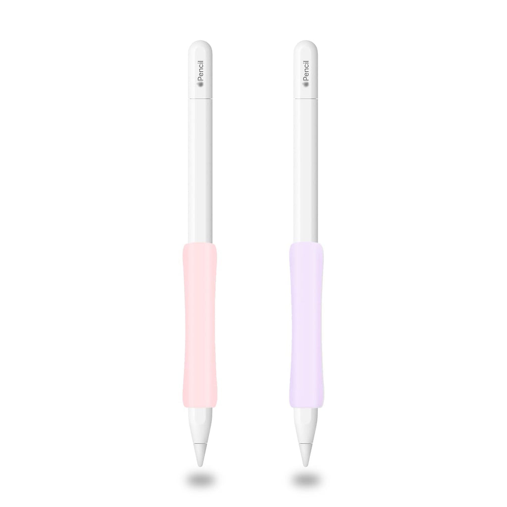 ProElife 2-Pack Ergonomics Grip Holder for Apple Pencil Pro 2024 & Apple Pencil USB-C Accessories Kits Slim Silicone Protective Sleeve Cover, for Double Tap & Charging Magnetically (Pink/Purple) Pink/Purple