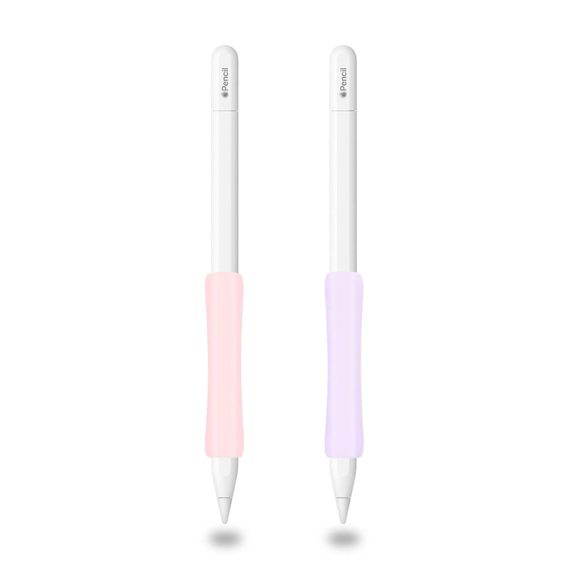 ProElife 2-Pack Ergonomics Grip Holder for Apple Pencil Pro 2024 & Apple Pencil USB-C Accessories Kits Slim Silicone Protective Sleeve Cover, for Double Tap & Charging Magnetically (Pink/Purple) Pink/Purple