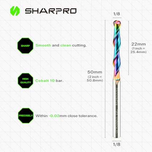 1/8 Ball Nose CNC Router Bits 1/8 Inch Shank 1/8" Dia - 7/8" CL - 1/8" Shank - 3 PCS Coating