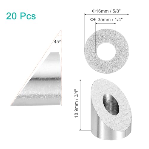 uxcell 20 Pcs 1/4 Inch 45 Degree Angle Beveled Washer, T316 Stainless Steel Angled Washer for Cable Railing Stair Ends Wood Metal Posts, Silver