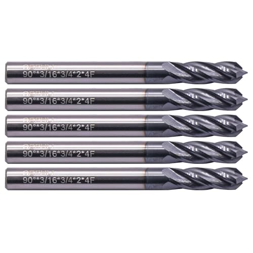 4 Flute 90° Solid Carbide Drill Mill Set(5Pcs, 3/16"), AlTiN Coated 5Pcs 3/16"