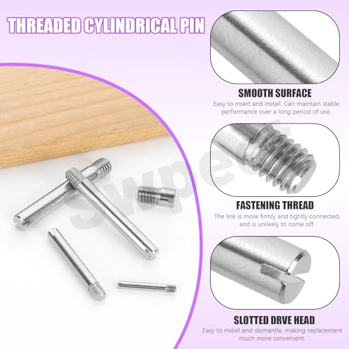 Swpeet 40Pcs 6 Sizes M6×12/14/16/20/25/30/35/40mm Slotted Cylindrical Pin Dowel Kit, 304 Stainless Steel Dowel External Thread Locating Pin, Parallel Pin Shelf Support Peg for Furniture Machinery