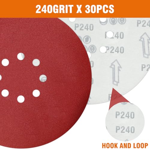 30 PCS 9 Inch Drywall Sanding Discs 240 Grit 8 Hole 30 Pcs Grit 240