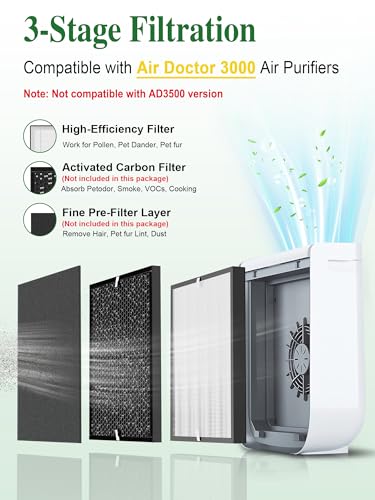 3000 Replacement Filter Compatible with Air Doctor 3000 Series 4-in-1 Home Air Purifier 3000 3000M 3000E and 3000Pro, NOT Fit for 3500, 2 Main Filter 3000 Premium Filters (2-Pack)