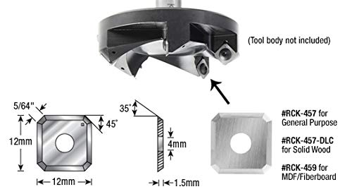 Amana Tool RCK-457-DLC Solid Carbide Insert Cutter Replacement Knife Blade for Solid Wood, 4 Cutting Edges Diamond-Like Carbon (DLC) 12 x 12 x 1.5mm x 45 Degree Angle 457-DLC -12 x 12 x 1.5mm